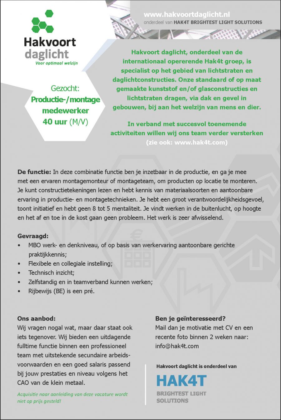 Vacature prod  montage  november 2017 (herhaling van) november 2016 131 ...